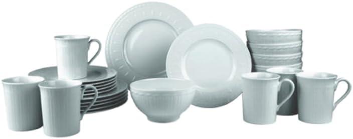 Cellini White Porcelain 24-Piece Dinnerware Set, Service for 6