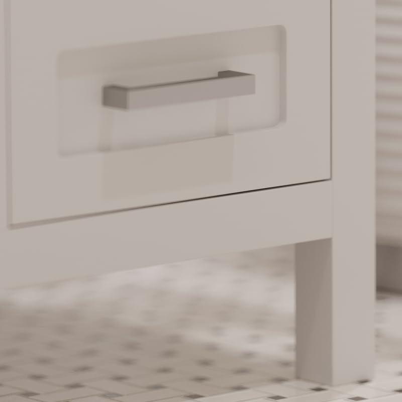Ayna Decors Rooh 24 in White Bathroom Vanity Set with White Quartz Countertop | Ceramic Sink | 2 Soft Closing Doors | 1 Full Extention Soft Close Drawer | Brushed Nickel Hardware | AVR24WH3002