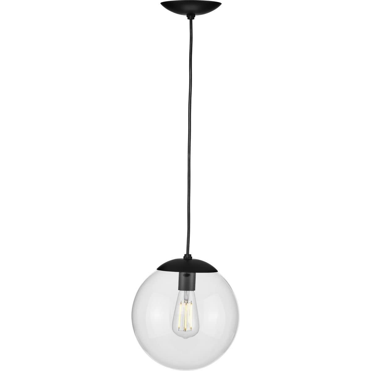 Progress Lighting, Atwell Collection, 1-Light, Pendant Light, Matte Black, Glass Globe Shade