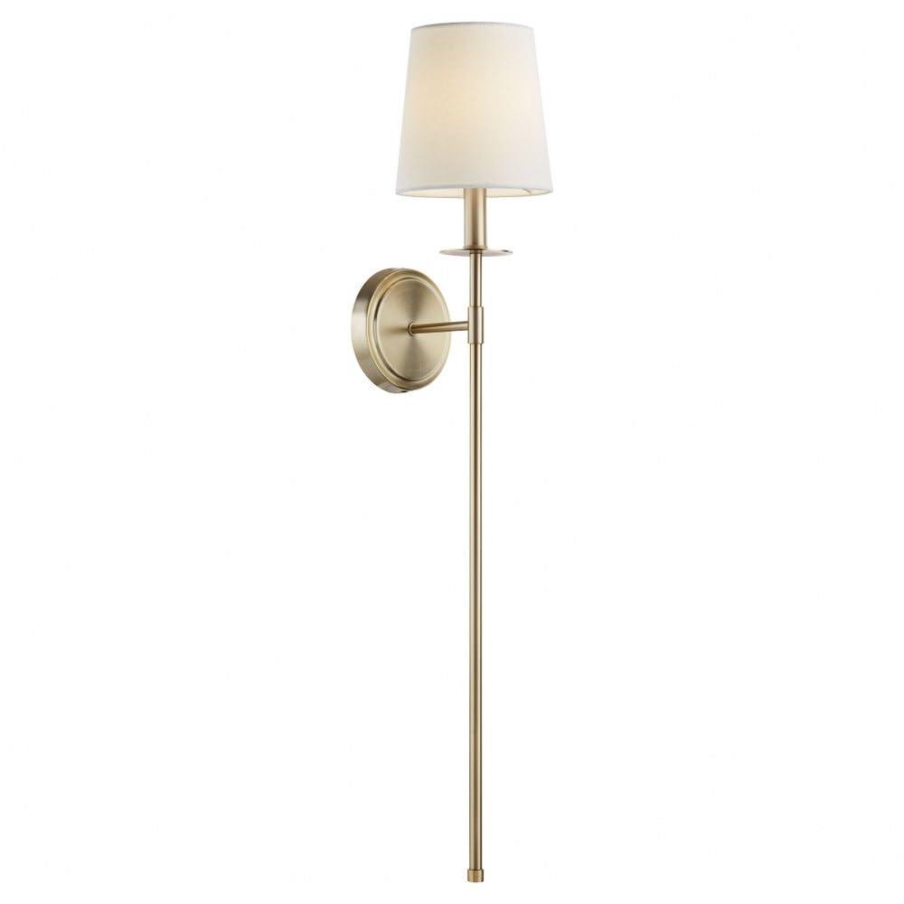 Aged Brass Wall Sconce with White Linen Shade