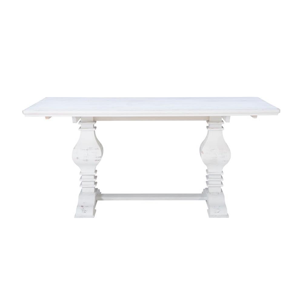 Distressed White Pine Wood Farmhouse Dining Table with Trestle Base