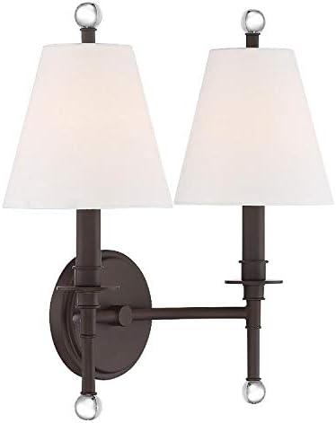 Dark Bronze 2-Light Sconce with White Silk Shades
