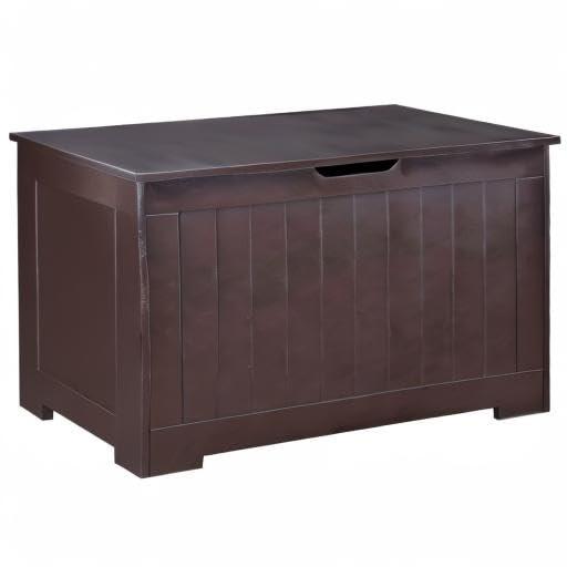 Toy Chest for Girls Boys Wooden Storage Box with Flip-top Lid & Safety Hinge, Kids Room Play Room Nursery Organizer, Bedroom Bench with 100L Storing Area, Brown