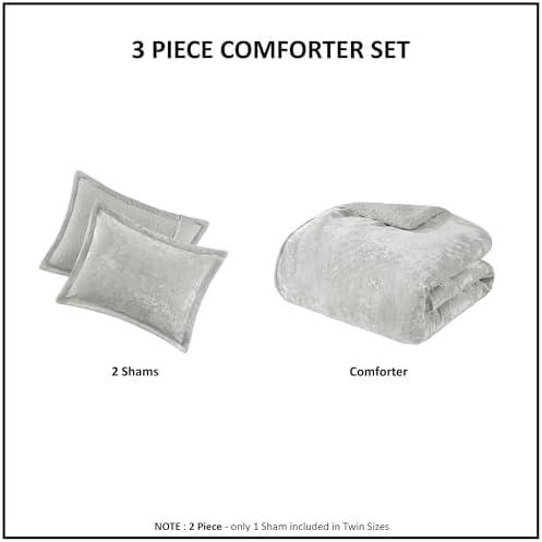 Twin/Twin XL Arabella Crushed Velvet to Faux Shearling Soft Reversible Teen Comforter Set Silver - Intelligent Design: Hypoallergenic Velvet Bedding