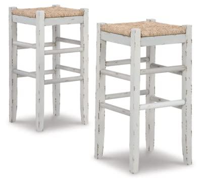 Signature Design by Ashley Mirimyn Farmhouse 29.5 Bar Height Bar Stool with Woven Wicker Seats