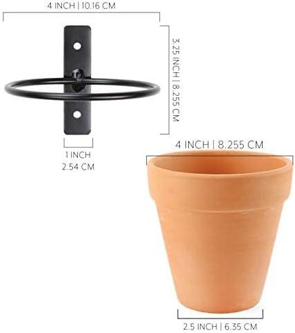 4-Inch Terracotta and Black Metal Wall Planters Set