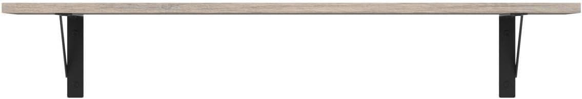 31.5 Inch Gray Particleboard Wall Shelves with Black Metal Brackets, Set of 2