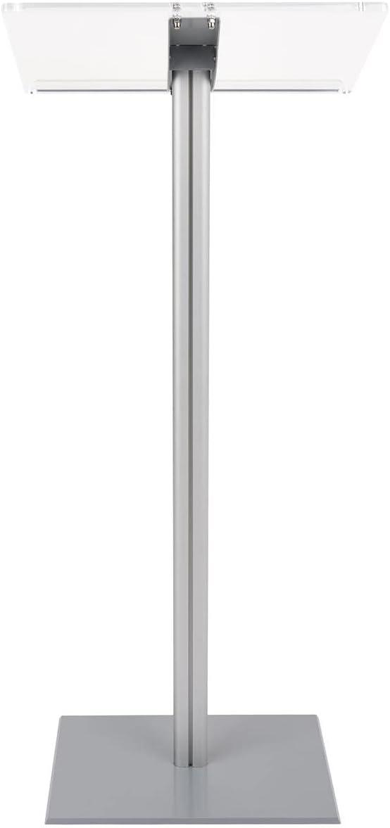 Displays2go CLRLECBNDS Floor Standing Speaking Podium, Slanted Top, Quick Assembly, Silver