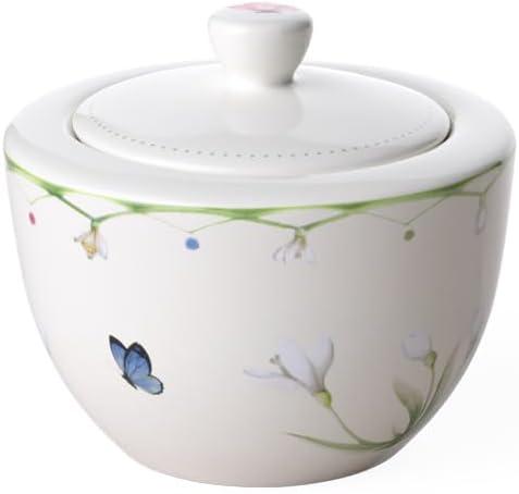 Colorful Spring Floral Porcelain Sugar Bowl with Lid