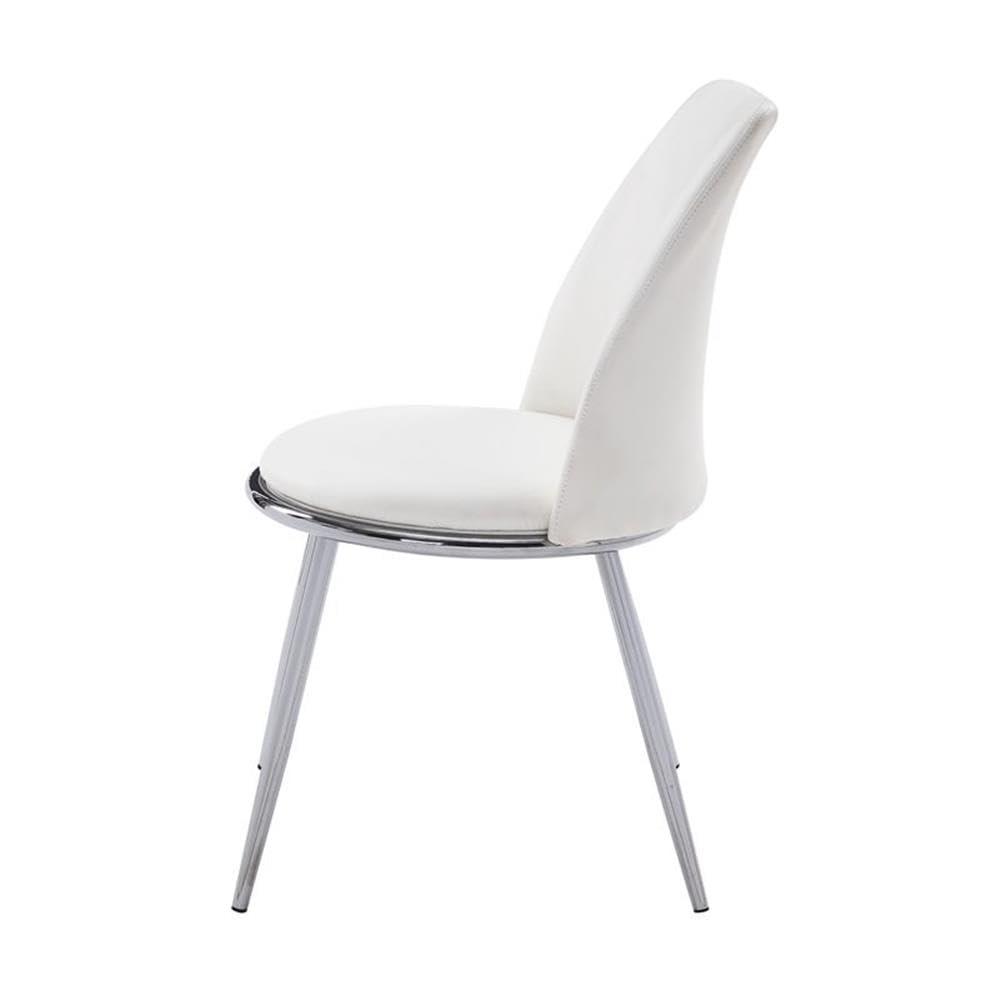 ACME Chara Faux Leather Dining Side Chair in White and Chrome (Set of 2)