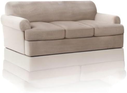 PrinceDeco T Cushion Sofa Slipcover 4 Pieces Sofa Covers for T Cushion Sofa Soft Couch Cover Sofa Slip Covers Furniture Covers with 3 Individual T Cushion Shape Seat Covers Machine Washable, Sand
