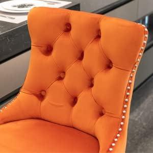 Aoowow Velvet Upholstered Counter Height Bar Stools Set of 2, Counterstool Seat Height 27.2", Wingback Armless Bar Chairs Button Tufted with Solid Wood Legs for Kitchen Island Bar Area (Orange)