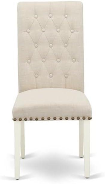 East West Furniture Bremond 42" Fabric Dining Chairs in Beige/White (Set of 2)