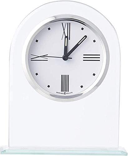 Regent Modern & Contemporary Roman Numeral Glass Quartz Movement / Crystal Tabletop Clock with Alarm in Polished Silver/Clear