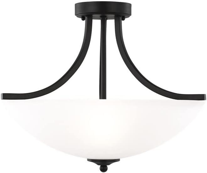 Generation Lighting Geary 3 -Light Midnight black Transitional Etched glass Bowl Medium Hanging Convertible pendant/Semi-flush