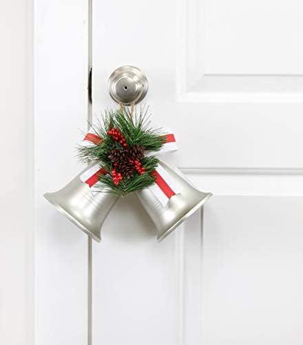 AuldHome Design Wall Hanging Silver Bells; Vintage Rustic Christmas Bells Door Hanger or Wreath