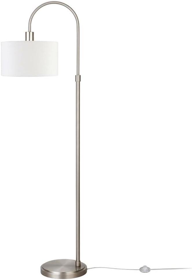 Evelyn&Zoe Veronica 70" Tall Arc Floor Lamp with Fabric Shade, Brushed Nickel/White