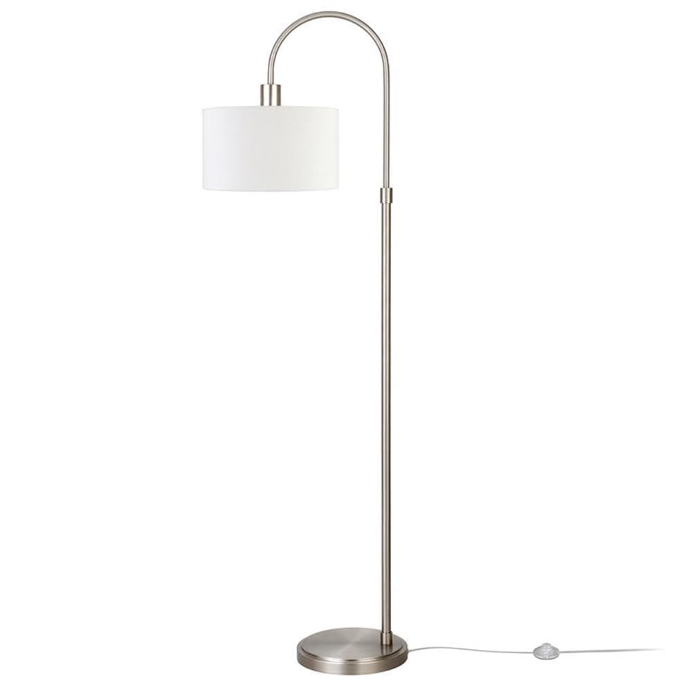 Evelyn&Zoe Veronica 70" Tall Arc Floor Lamp with Fabric Shade, Brushed Nickel/White