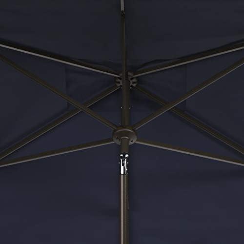 Venice 6.5 X 10 Ft Rectangle Crank Umbrella - PAT8310 - Navy/White - Safavieh