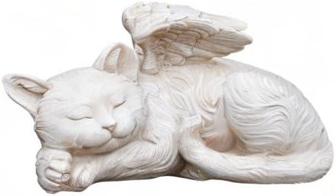 Napco Sleeping Cat with Angel Wings Brushed Ivory 9.5 x 5 Resin Bereavement Garden Statue