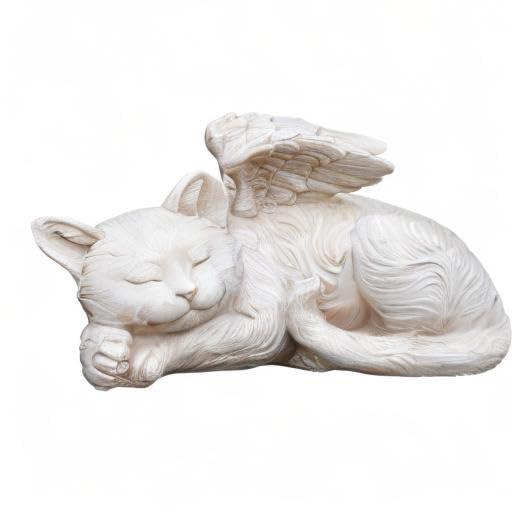 Napco Sleeping Cat with Angel Wings Brushed Ivory 9.5 x 5 Resin Bereavement Garden Statue