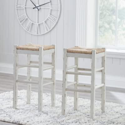 Signature Design by Ashley Mirimyn Farmhouse 29.5 Bar Height Bar Stool with Woven Wicker Seats