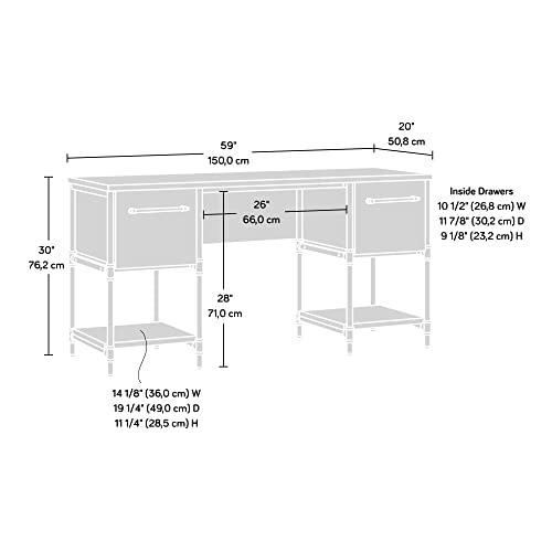 Checked Oak Industrial Double Pedestal Desk with Metal Frame