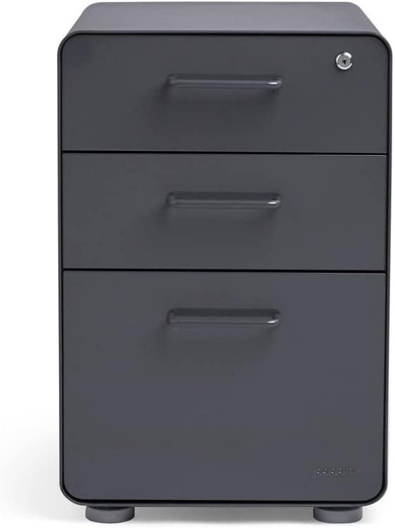 Charcoal Powder-Coated Steel 3-Drawer Lockable File Cabinet