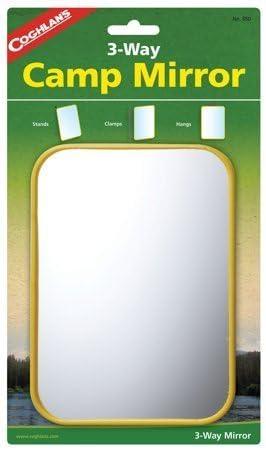 Coghlan's 3-Way Camp Mirror, Colorful Plastic, Clamps w/ Hook Signal Survival