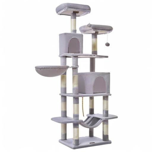 71" Indoor Tall Large Cat Tree Multi-Level Cat House With 2 Big Condo Pad Bed, Cozy Hammock And Scratching Posts
