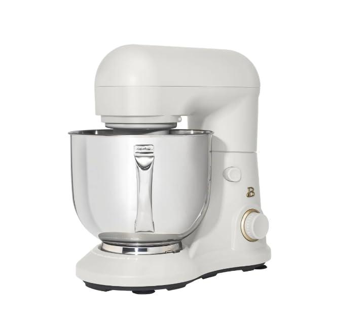 Beautiful 5.3 Qt Stand Mixer, White Icing with Flat Beater, Dough Hook, Balloon Whisk