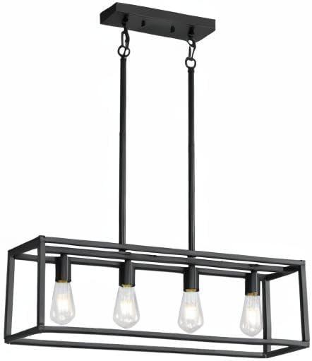 Black Metal 4-Light Cage Kitchen Island Pendant