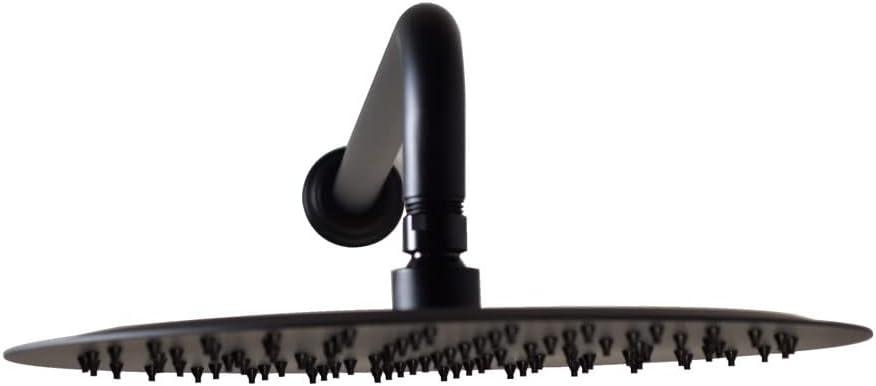 Westbrass COSHR1203-62 12" Round Thin Rainfall Shower Head with 1/2" IPS x 19" IPS Wall Mount 90-Degree Arm and Flange