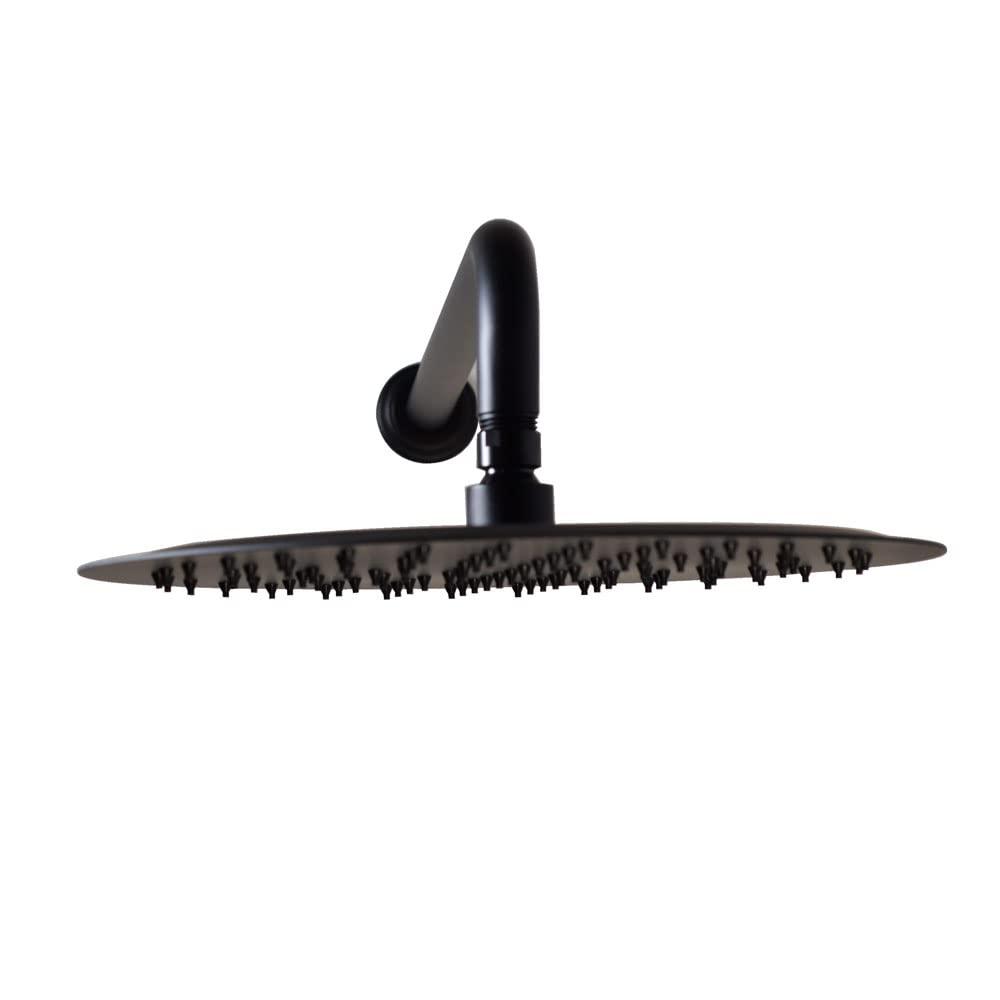 Westbrass COSHR1203-62 12" Round Thin Rainfall Shower Head with 1/2" IPS x 19" IPS Wall Mount 90-Degree Arm and Flange