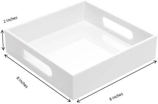 White Glossy Acrylic Tray with Handles, 8x8 Inch