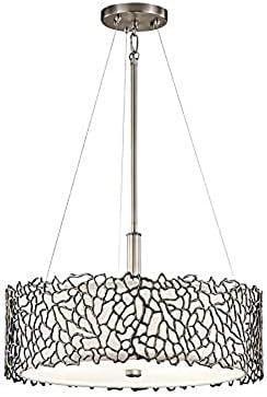 Silver Coral 11" 3 Light Convertible Pendant with Etched Diffuser and White Fabric Shade in Classic Pewter