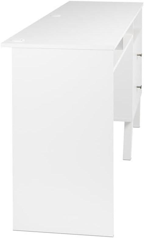 Milo Computer Desk with Side Storage and 2 Drawers White - Prepac: Mid-Century Modern, Wire Management