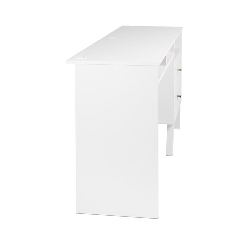 Milo Computer Desk with Side Storage and 2 Drawers White - Prepac: Mid-Century Modern, Wire Management