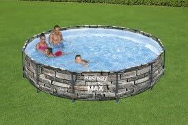 12ft Stone Print Steel Frame Round Above Ground Pool with Filter Pump