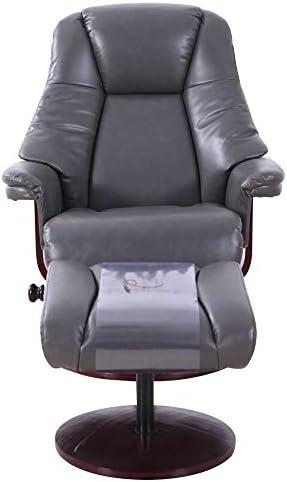 Transitional Charcoal Leather Swivel Recliner with Wood Accents