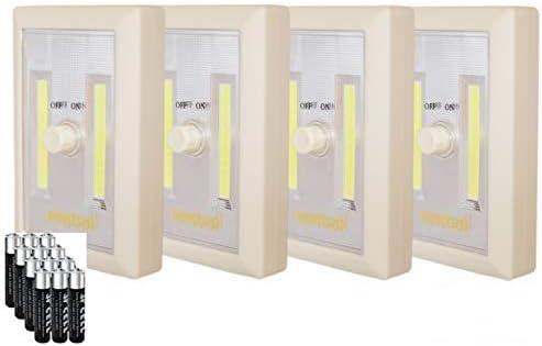 Dimmable Battery Included COB Cordless LED Light, Adjustable Brightness, 200 Lumen, Batteries & Adhesive Strips Included, 4-Pack