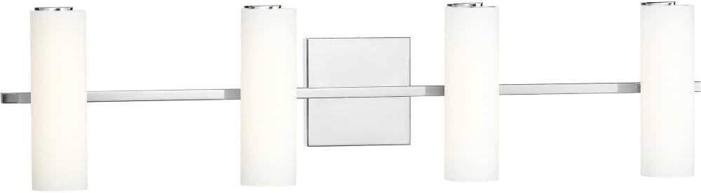 Progress Lighting Colonnade 4-Light LED Bath Vanity in Brushed Nickel with Tubular Etched Glass Shades