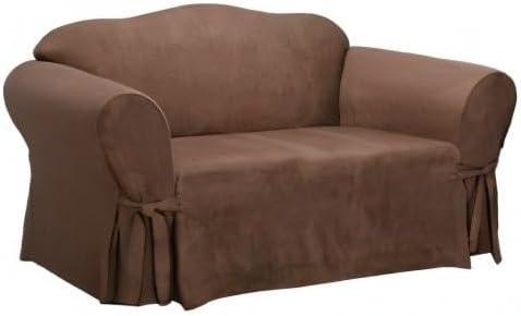 Soft Suede Loveseat Slipcover Chocolate - Sure Fit: Stretch Fit Polyester & Spandex, Indoor Use, Zipper Closure