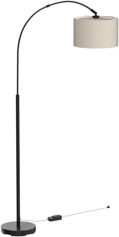 Black Adjustable Arc Floor Lamp with Beige Shade