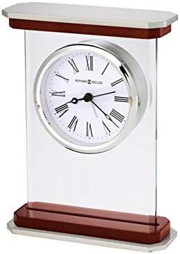 Howard Miller® Mayfield Modern & Contemporary Roman Numeral Rosewood Quartz Movement / Crystal Tabletop Clock with Alarm in White/Brown/Silver
