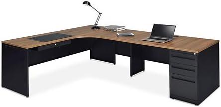 Gray and Black Executive Corner Computer Desk with Hutch and Drawers