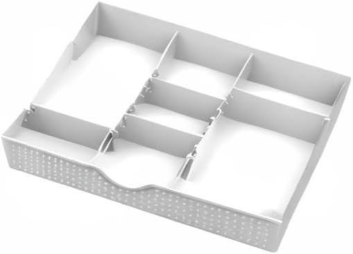 White Adjustable 5-Compartment Drawer Organizer for Office Supplies