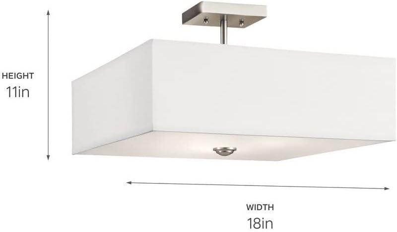 Shailene 14" 3 Light Square Semi Flush with Satin Etched White Diffuser and White Microfiber Shade in Brushed Nickel