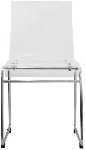 LeisureMod Lima Acrylic Chrome Finish Steel Frame, Stackable Accent Side Chair for Kitchen and Dining Room (Clear)