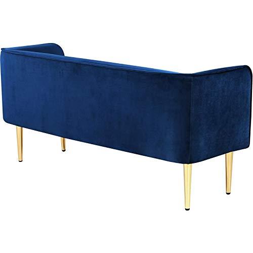 Audrey Navy Velvet Upholstered Bench with Gold Metal Legs, 52" W